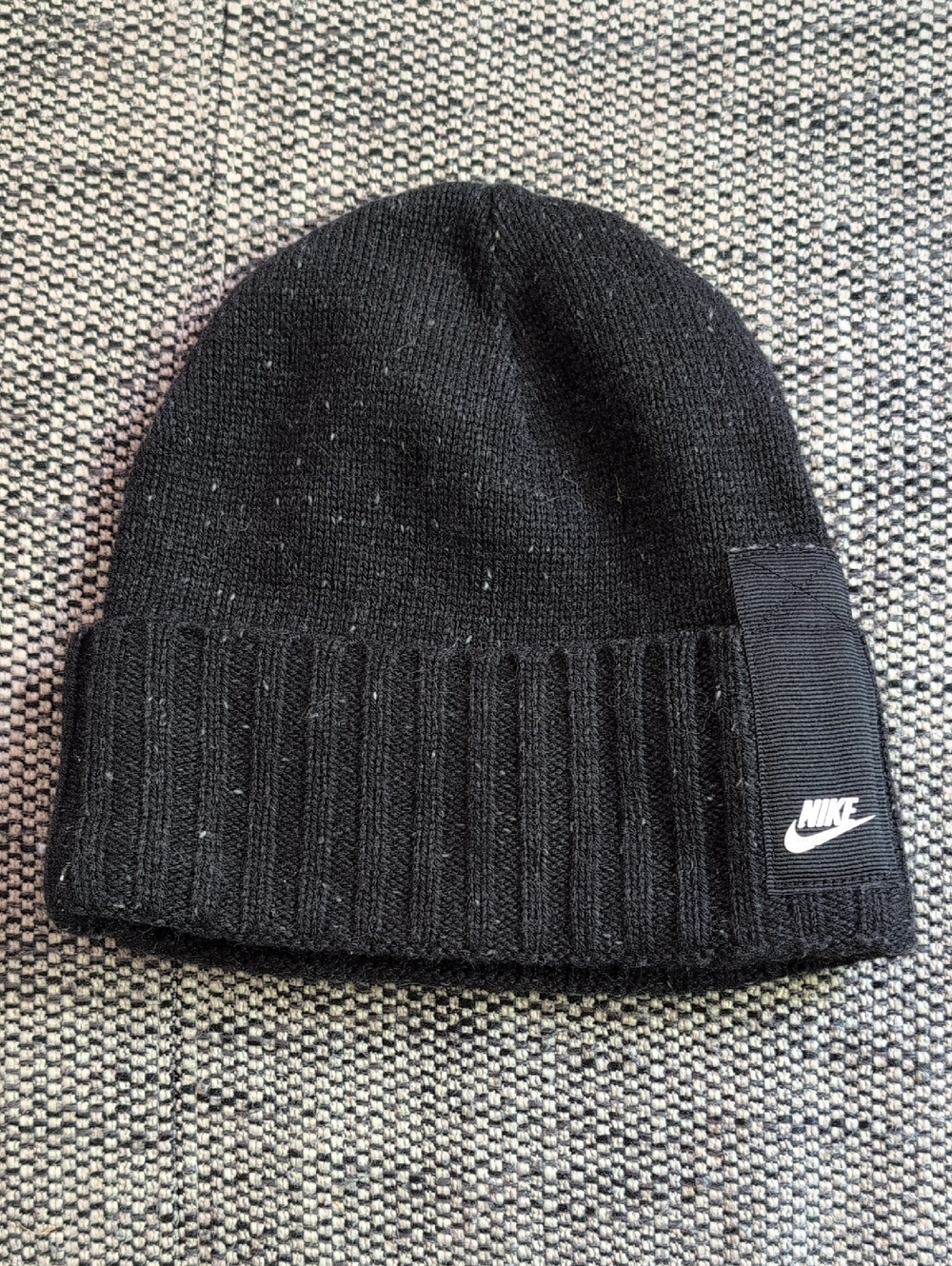 Nike Black Ribbed Knit Cuffed Beanie with Logo Patch